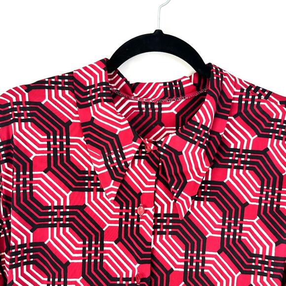 Vintage homemade Geometric Black, White, Red dagger collar button up blouse M/L - Picture 6 of 12